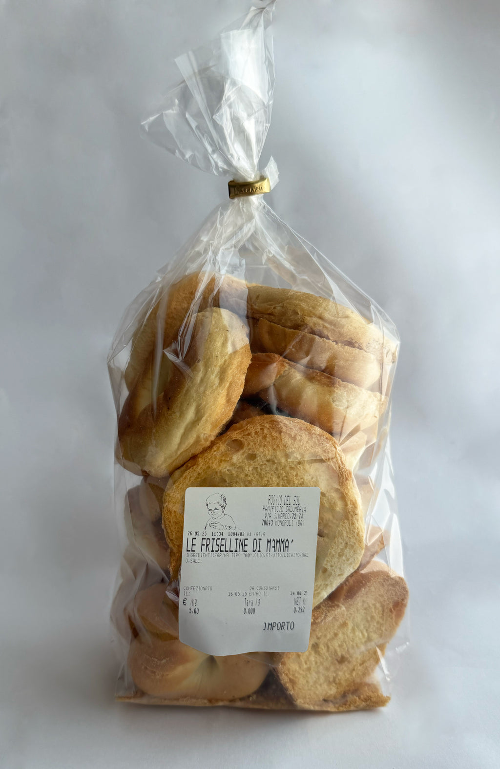 Friselline artigianali con farina 00 – Friselline di Mammà fatte a mano con olio, strutto, lievito e sale – Busta da 300g – €1,80